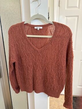 Madewell V-Neck Cable Knit Sweater - Terracotta